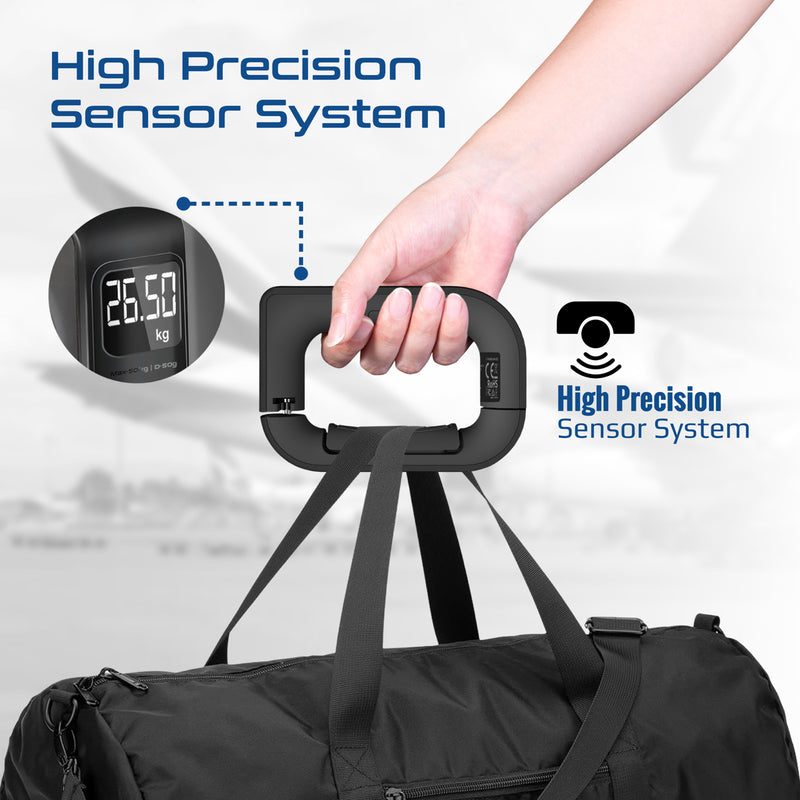 Promate InstaScale-50 Black D-shaped grip luggage scale - angle view