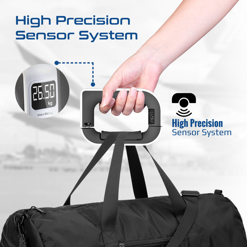 Promate InstaScale-50 White D-shaped grip luggage scale - angle view