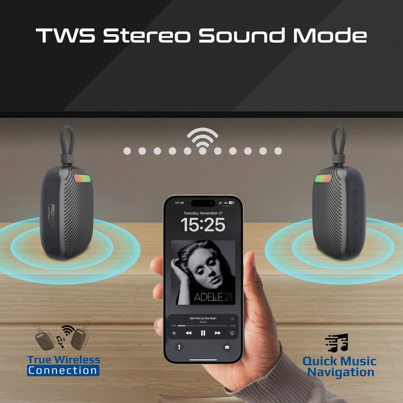 Promate Tingz CrystalSound Wireless Speaker 7W 1800mAh Black-Angle