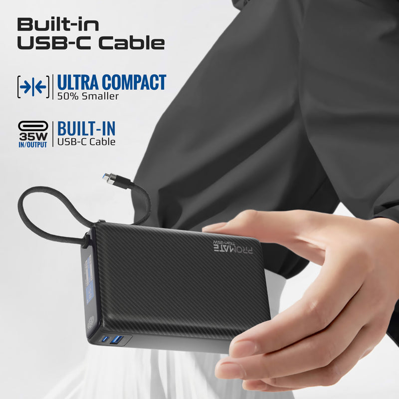 Promate Titan-35W Power Bank 20000mAh 35W TFT Screen Black-Ports