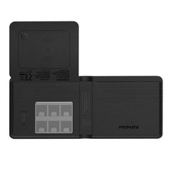 Promate ProWallet Black slim leather wallet with RFID protection and Apple Find My tracking