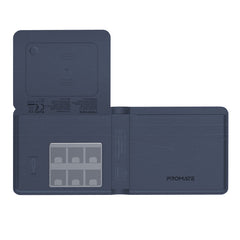 Promate ProWallet Blue slim leather wallet with RFID protection and Apple Find My tracking