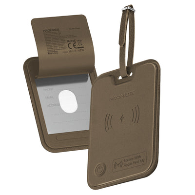 Promate HushTag Brown anti-loss leather luggage tag with Apple Find My tracking - main view