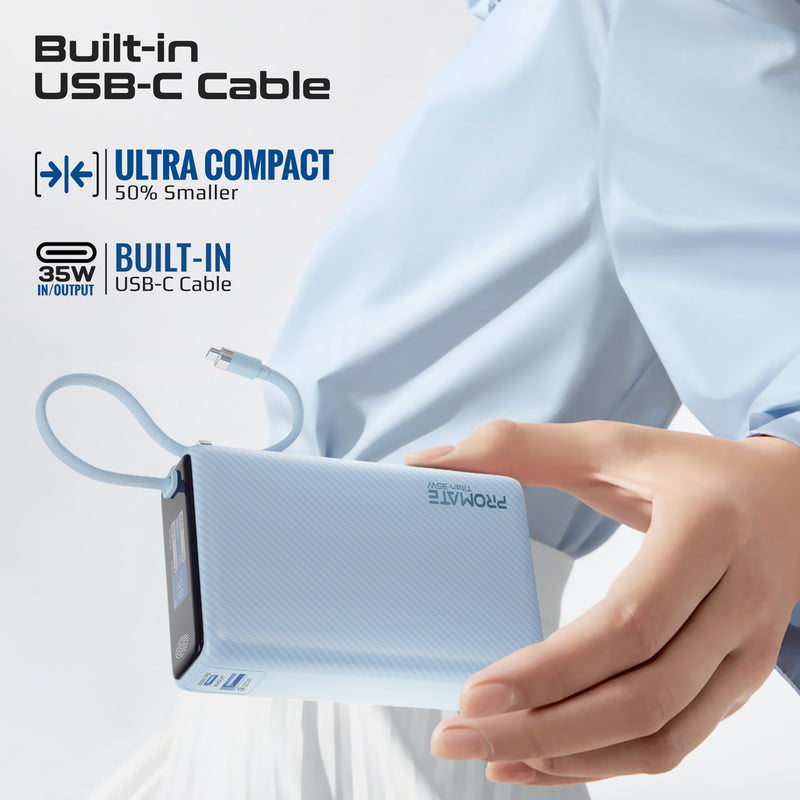 Promate Titan-35W Power Bank 20000mAh 35W TFT Screen Blue-Ports