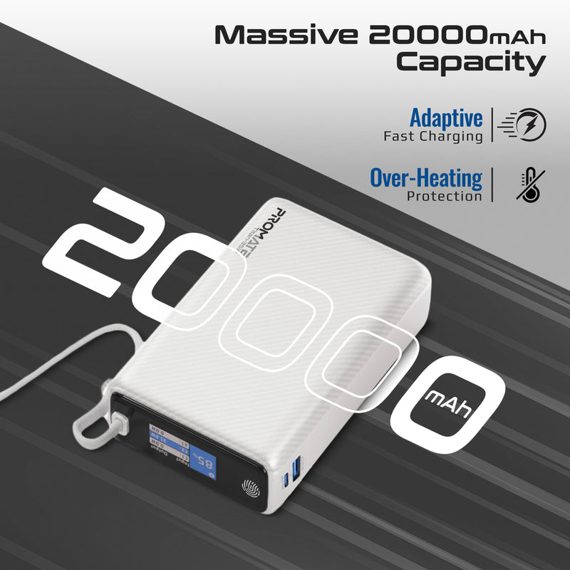Promate Titan-35W Power Bank 20000mAh 35W TFT Screen White-Angle