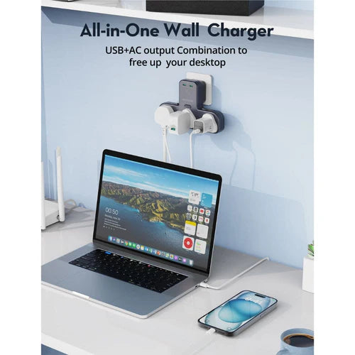 Dirêjkera Dergeha Hêzê ya RAVPower PD 45W bi 3 Dergehên AC û 2 Portên USB-C - Dabeşkera Hêzê ya RAVPower Smart 45W PD bi 3 Dergehên AC û 2 Portên USB-C