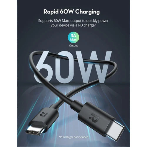 Kabloya Şarjkirin û Senkronîzasyonê ya RAVPower 3M (9.9ft) Type-C bo Type-C - Kabloya Şarjkirin û Veguhestina Daneyan a RAVPower Type-C bo Type-C, 3 Metre