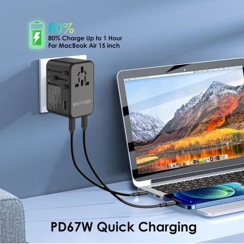 Şarjêra Gerdûnî ya RAVPower RP-PC1043 GaN 75W 4-Port - Şarjêra Gerdûnî ya RAVPower GaN 75W, 4 Port