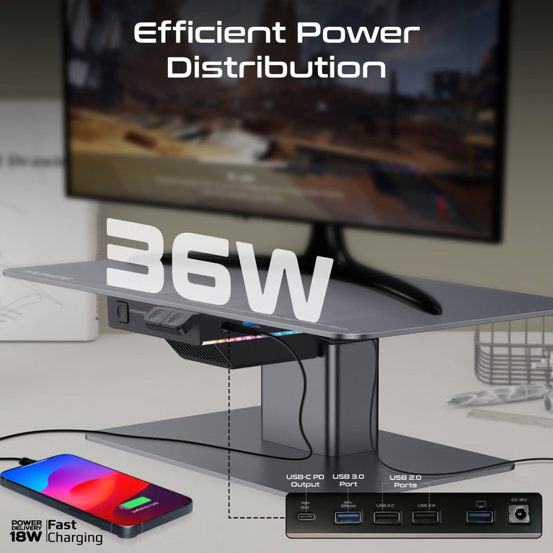 Promate Raizer stand with RGB lighting detail