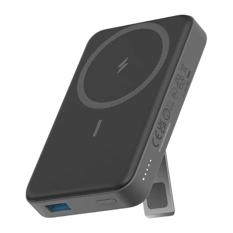 باور بانك انكر ماج جو المغناطيسي بسعة 10,000 مللي امبير مع مسند - اسود | Anker MagGo 10K Power Bank with Magnetic Stand - Black