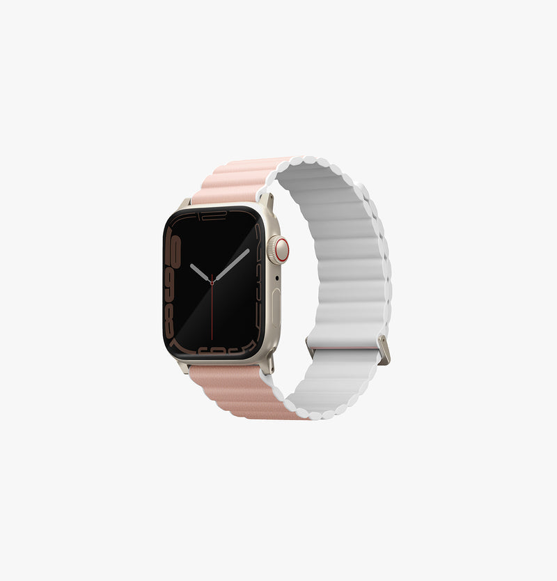 UNIQ Revix Premium Edition reversible leather Apple Watch band Blush Pink White