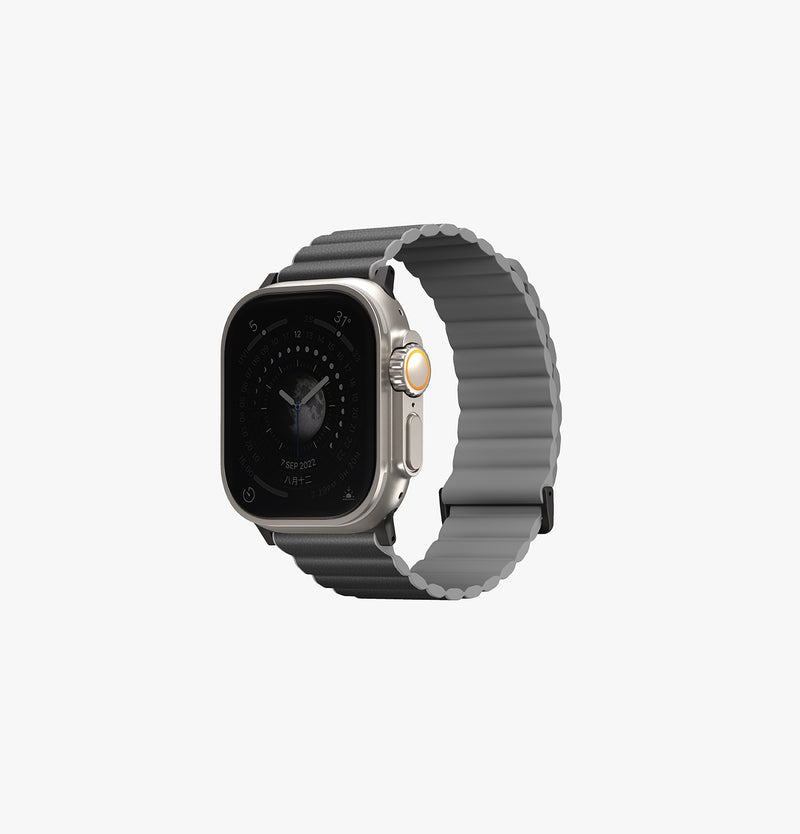 UNIQ Revix Premium Edition reversible leather Apple Watch band Charcoal Ash Grey
