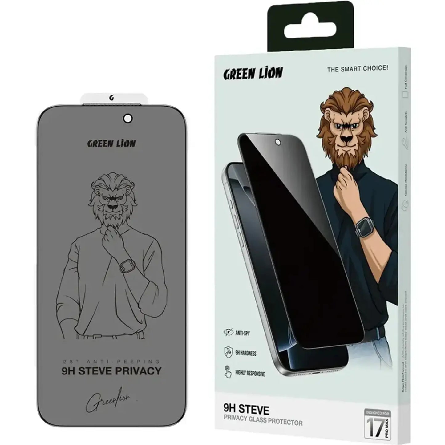 واقي شاشة بحماية خصوصية 9H لآيفون 17 برو - أسود | Green Lion 9H Steve Privacy Screen Protector for iP 17 Pro - Black