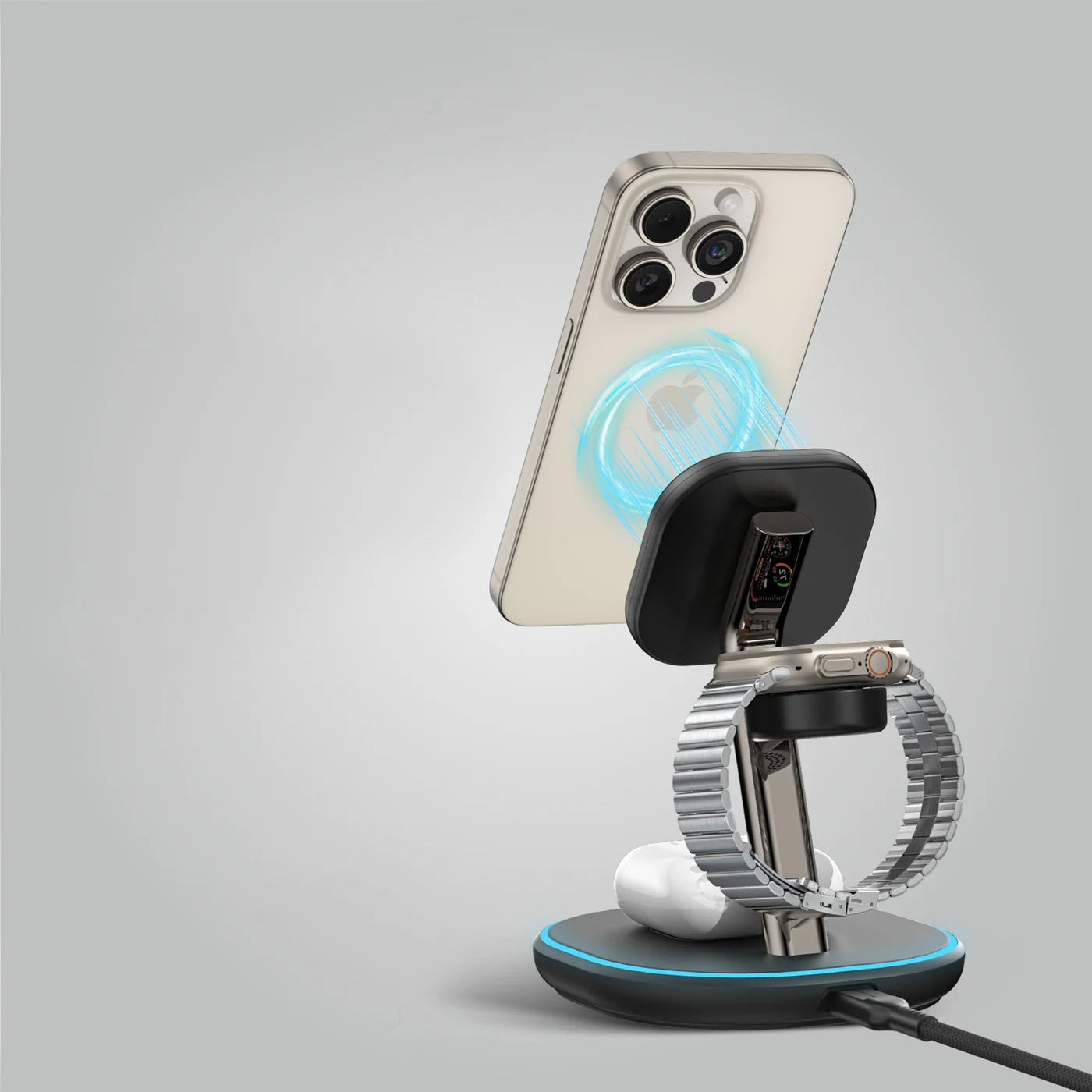 قاعدة الشحن اميزنك ثنك ثاندر برو 3 في 1 مع ستاند وبقدرة شحن 22.5 واط | AMAZINGTHING Thunder Pro Mag 3-in-1 Charging Station With Stand – 22.5W