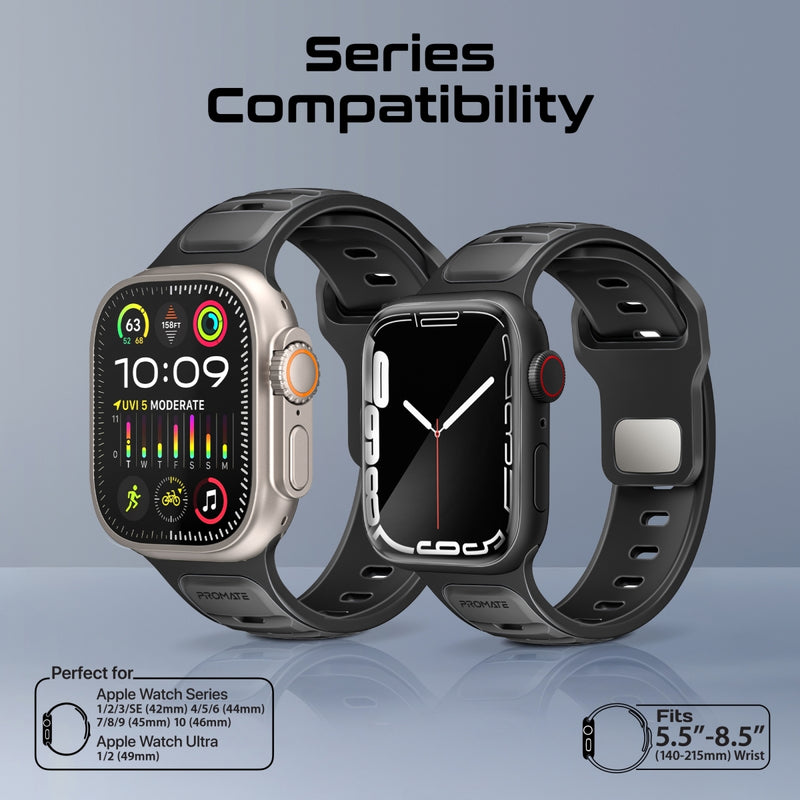 Promate SiliBand-DC متوافق مع كل مقاسات ساعة آبل - أسود