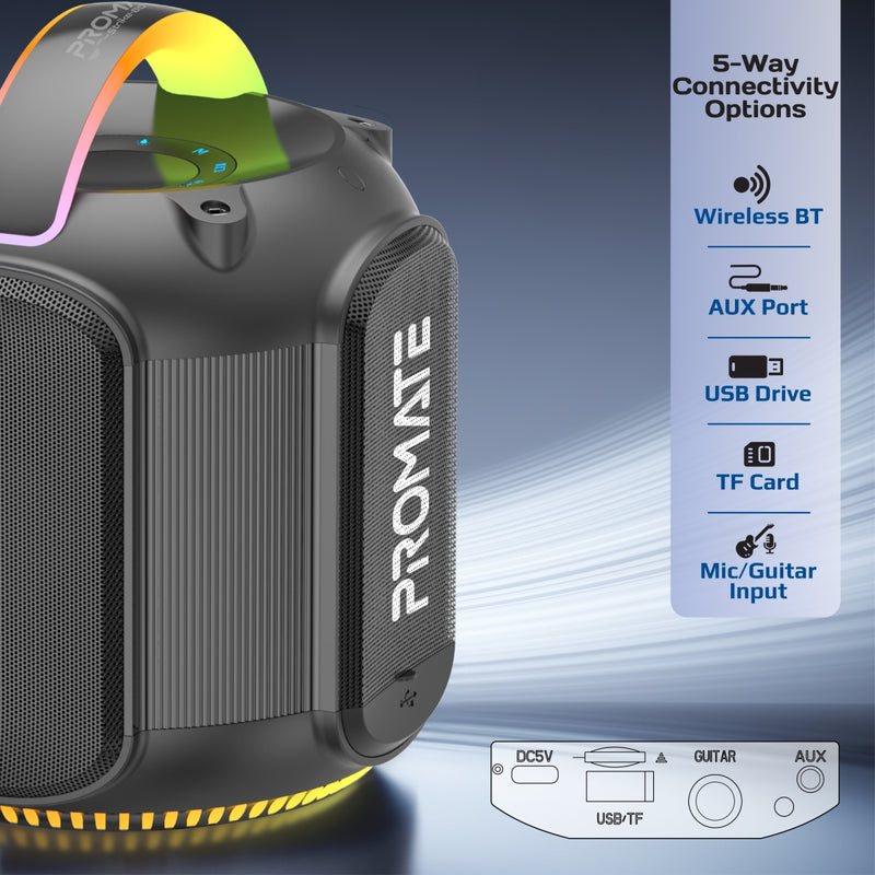 Promate Strike-80 RGB Bluetooth Party Speaker 80W 3600mAh Black-Handle