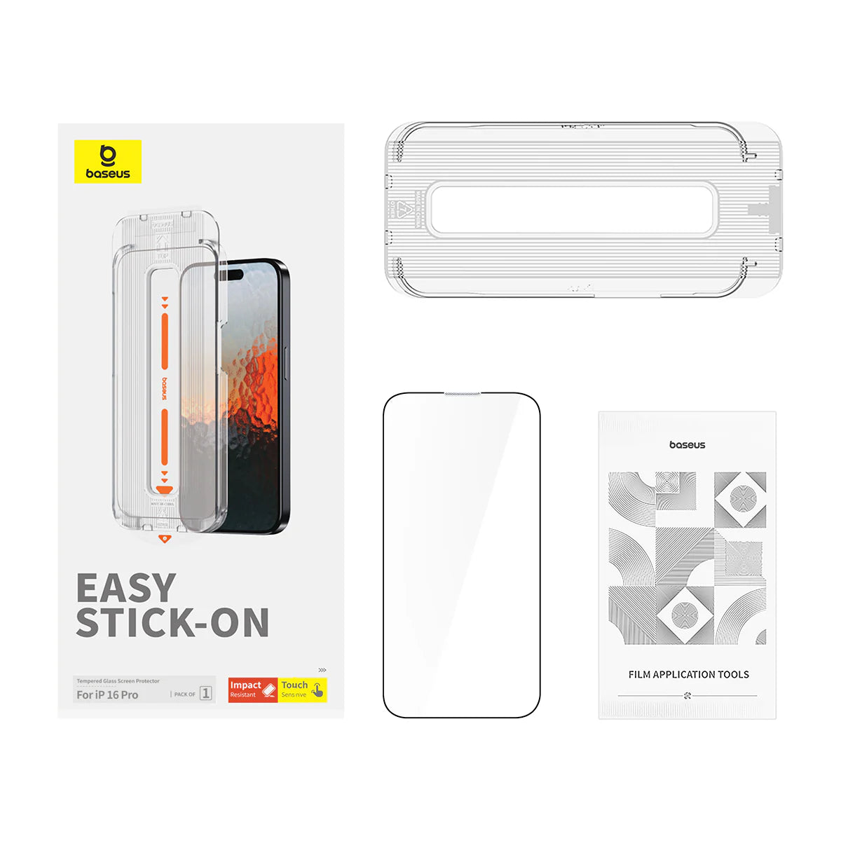 Baseus Sapphire Series Full Coverage HD Tempered Glass Screen Protector for Ip 16 Pro - واقي شاشة بيسوس سافاير زجاج مقسى كامل التغطية