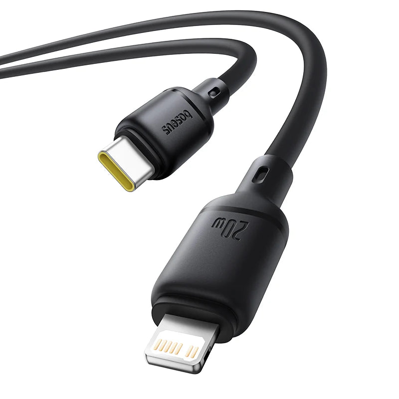 كابل Baseus Silky C إلى Lightning 20W 1م أسود - Baseus Silky Cable C to iP 20W 1m Black