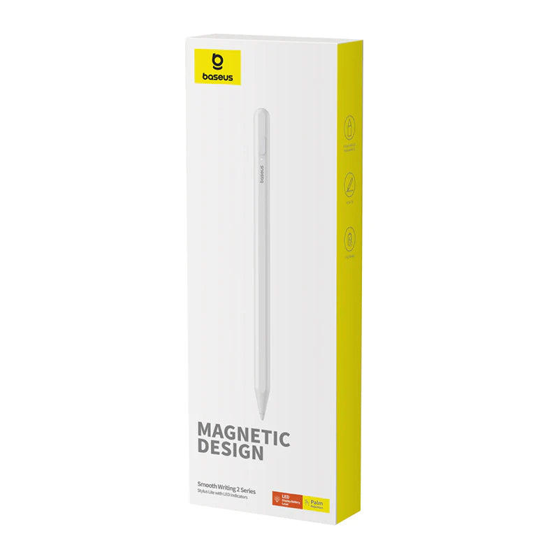Baseus Smooth Writing Stylus Lite with LED Indicators, Moon White - قلم بيسوس الذكي للكتابة الناعمة مع مؤشرات LED، أبيض قمري