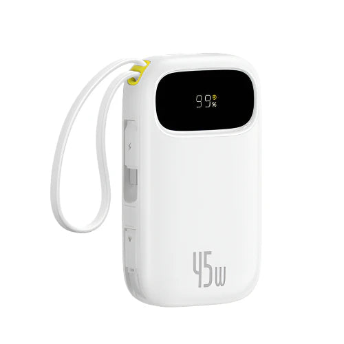 Baseus EnerFill FC31 Power Bank 10000mAh 45W White (2 Built-in Cables) | باور بانك بيسوس انرفيل 10000 مللي أمبير 45 واط أبيض
