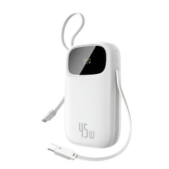 Baseus EnerFill FC31 Power Bank 10000mAh 45W White (2 Built-in Cables) | باور بانك بيسوس انرفيل 10000 مللي أمبير 45 واط أبيض