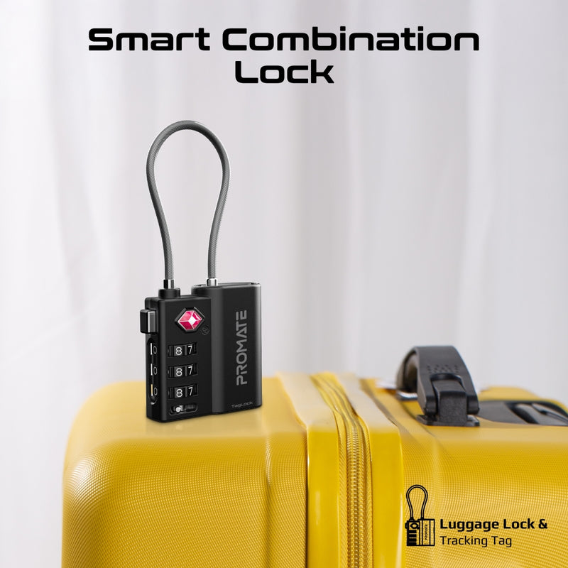 Promate TagLock three-digit combination dials and cut-resistant steel shackle close-up