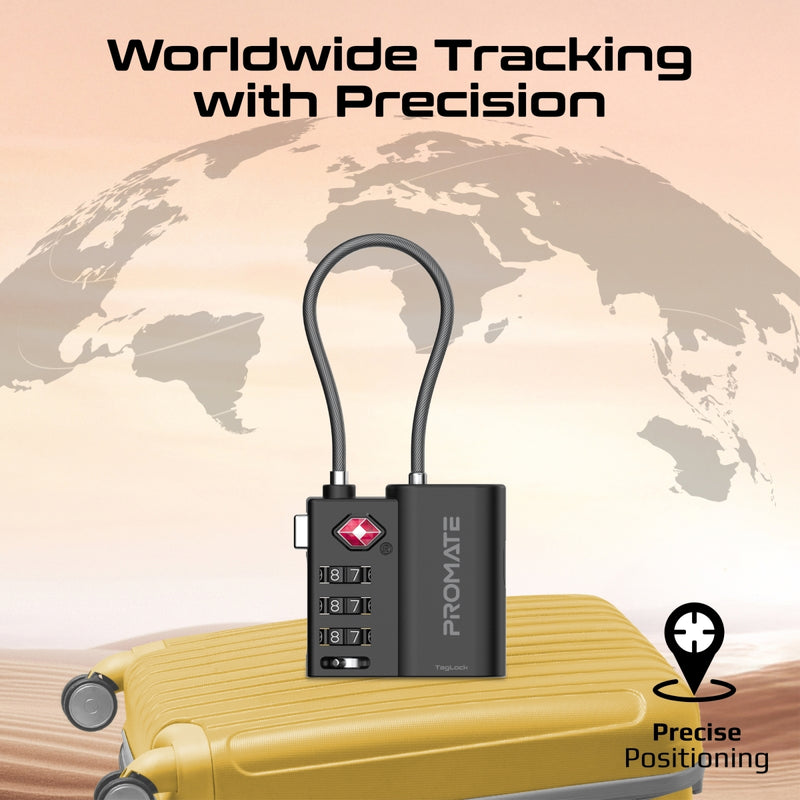 Promate TagLock smart luggage lock tag light indicator and USB charging port