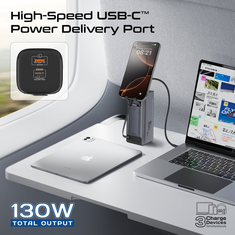 Promate Titan-130RC Power Bank 20000mAh 130W Retractable USB-C Black-Screen