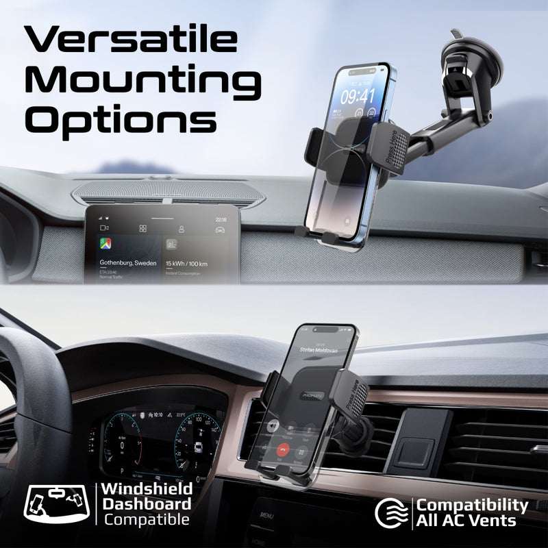 Promate TransHold-EXT windshield dashboard mounting options