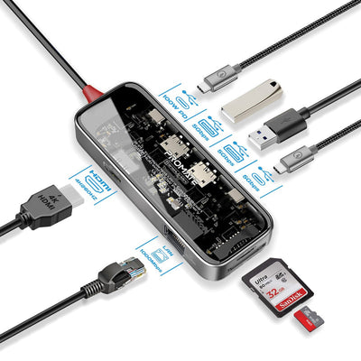 Promate TransHub-Mini 8-in-1 transparent USB-C hub - main view