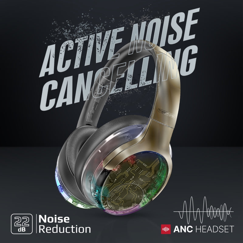 Promate TransTune ANC RGB Wireless Headphones 600mAh GunMetal-Lifestyle