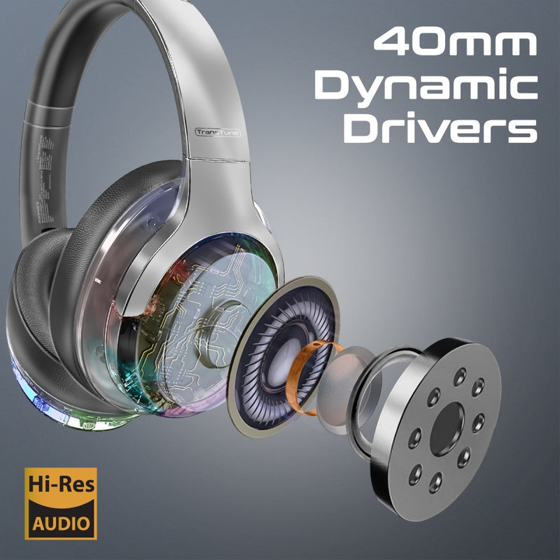 Promate TransTune ANC RGB Wireless Headphones 600mAh Silver-Angle