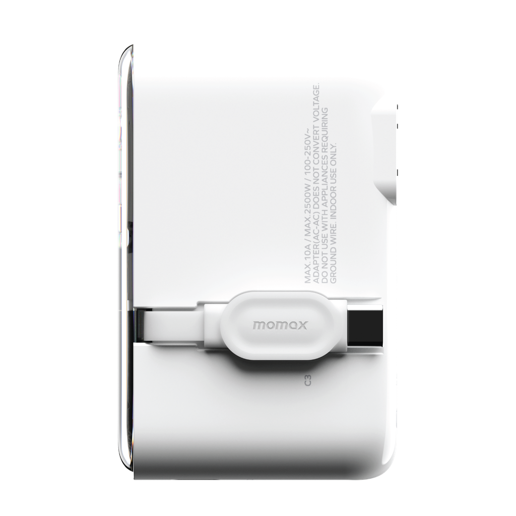 Şarjêra 4-Port a Momax World+ Flow 35W bi Kabloya USB-C ya Çêkirî + Adaptora Seyahetê ya AC