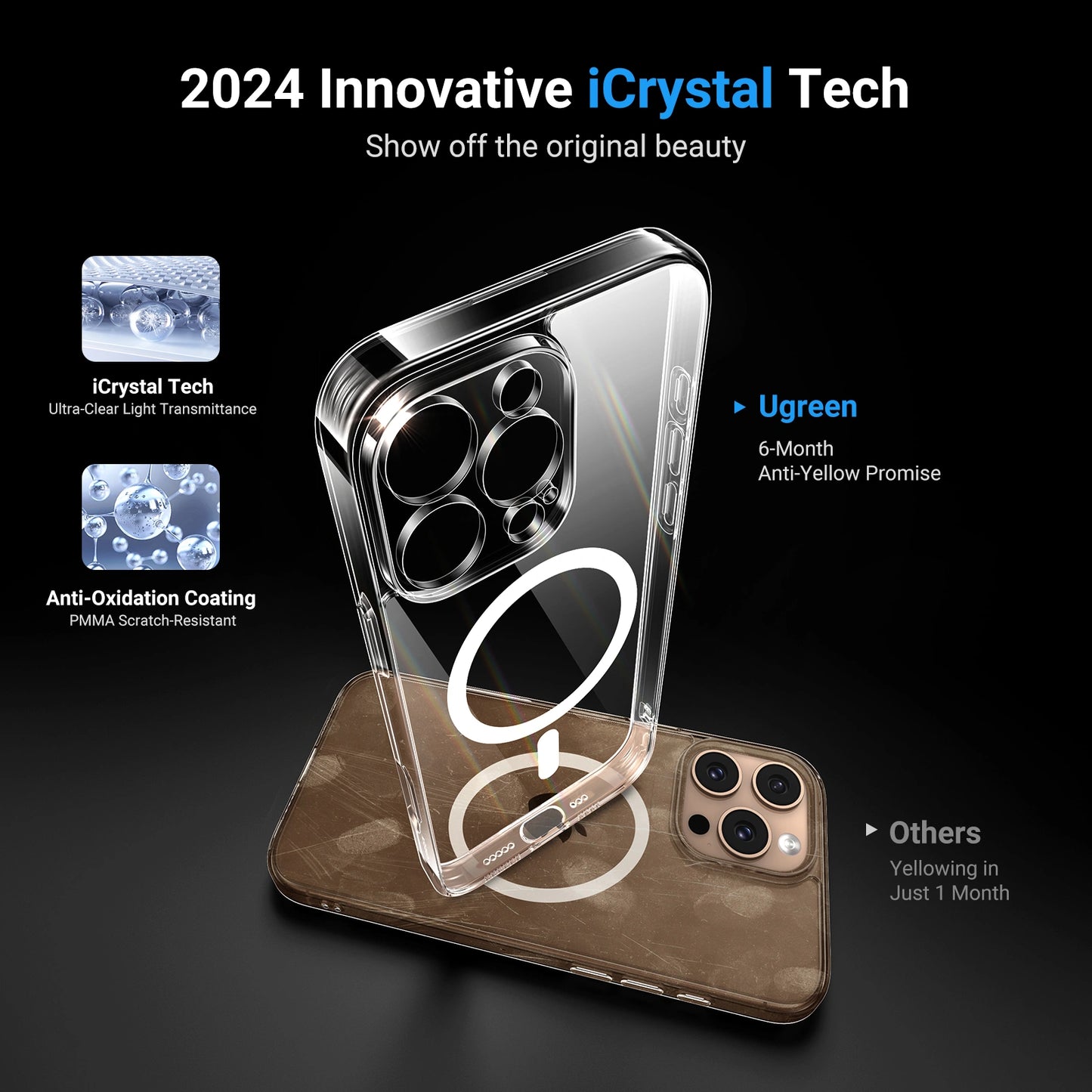 UGREEN Classy Clear Magnetic Protective Case for iPhone 16 Pro Upgraded Version (Clear) | كفر يو جرين شفاف مغناطيسي فاخر لآيفون 16 برو نسخة محدثة