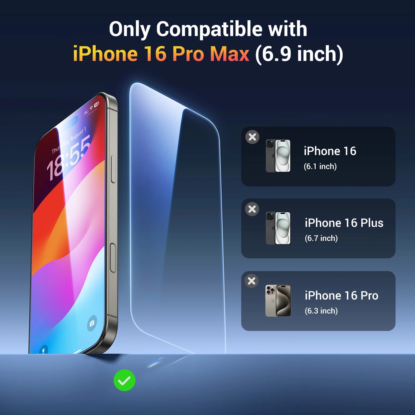 UGREEN HD Screen Protector with Installation Frame for iPhone 16 Pro (2-Pack) | واقي شاشة عالي الدقة من يوجرين مع إطار تركيب لآيفون 16 برو - عبوتين