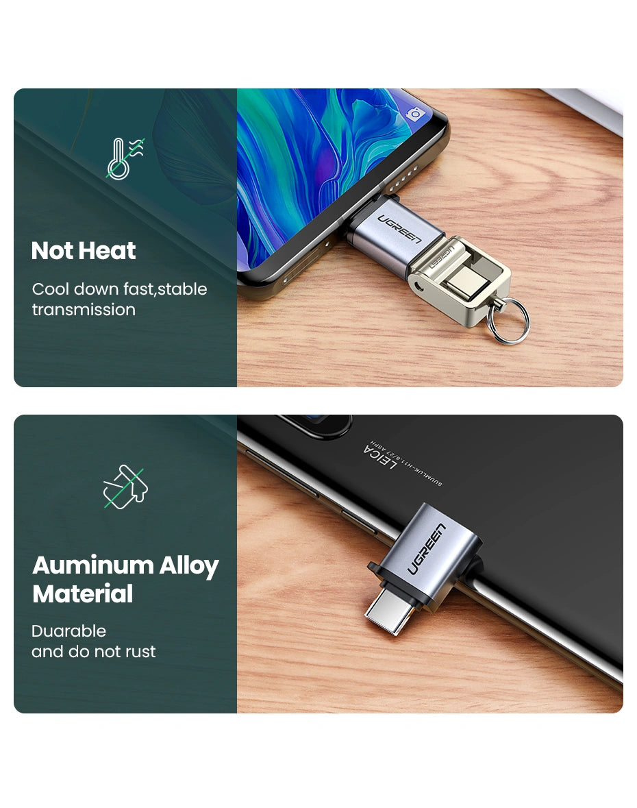 محول OTG يو جرين يو اس بي اي الى يو اس بي سي - رمادي | UGREEN Type-C 3.1 to USB 3.0 A OTG Adapter – Gray