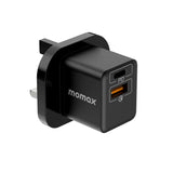 شاحن موماكس وان بلاج بحجم صغير بمنفذي تايب سي ويو اس بي اي وبقدرة شحن 20 واط | Momax One Plug 20W 2-Port Mini Charger | Dual Port Fast Charger