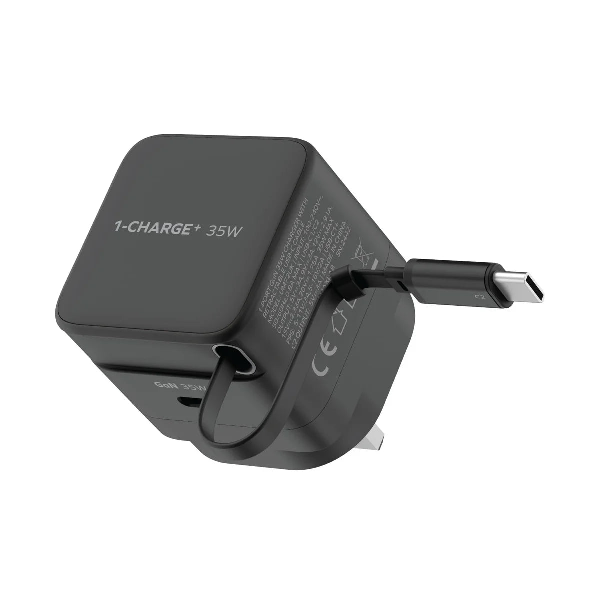 Şarjêra Bilez a Momax CHARGE & Port 35W GaN bi Kabloya USB-C ya Vekişîner - Şarjêra Bilez a Momax Charge & Port 35W bi Kabloya USB-C ya Vekişîner û Porta Zêde