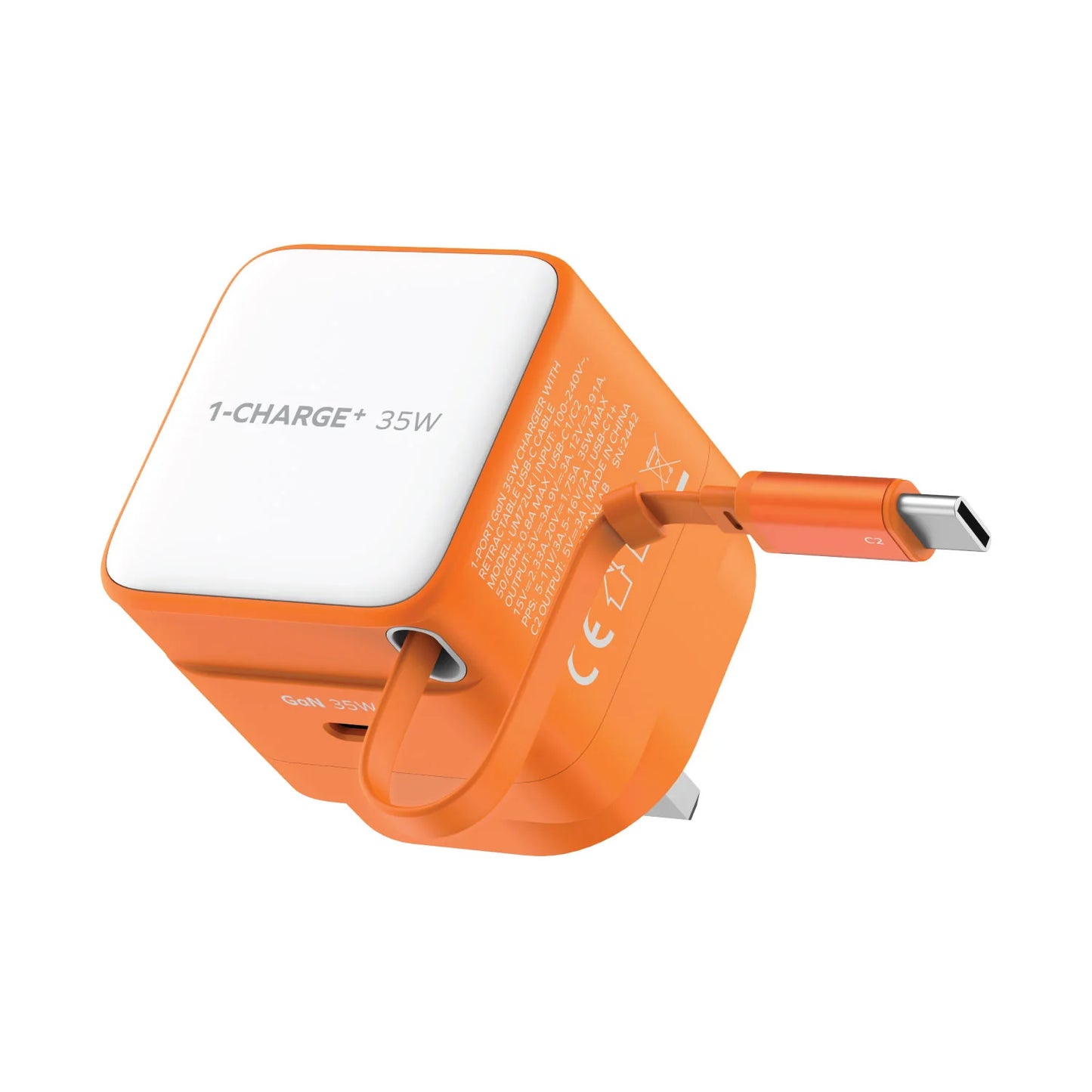 Şarjêra Bilez a Momax CHARGE & Port 35W GaN bi Kabloya USB-C ya Vekişîner - Şarjêra Bilez a Momax Charge & Port 35W bi Kabloya USB-C ya Vekişîner û Porta Zêde