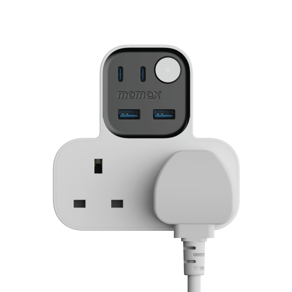 Dirêjkirina Momax Charge Work Flow a bi şiklê T - Dirêjkirina Momax Charge Work Flow a bi şiklê T bi 2 portên USB û 4 portên USB (2 USB-A û 2 USB-C)