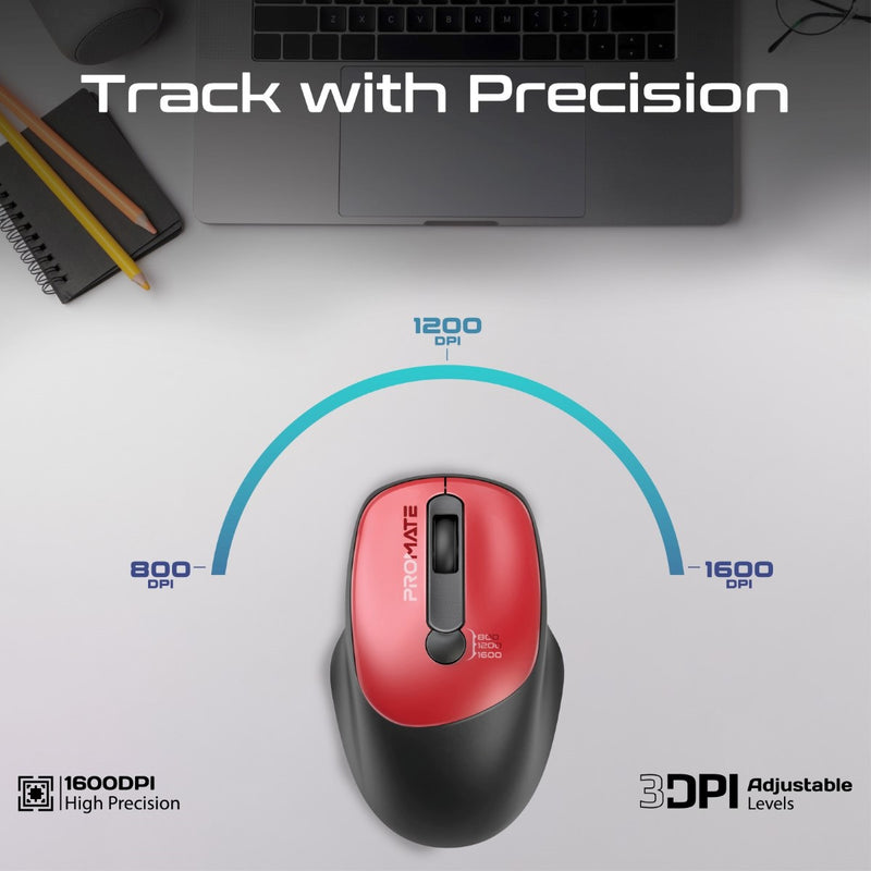 Promate UniGlide Red ambidextrous mouse top view