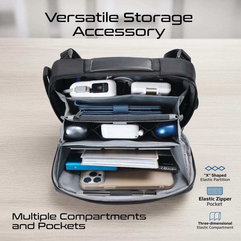 Promate UrbanPouch-Pro Tech Pouch Biometric Fingerprint Lock Black-Angle