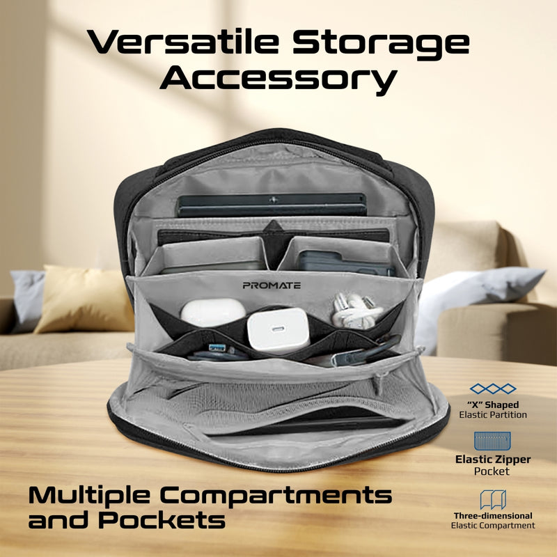 Promate UrbanPouch Tech Organizer Pouch 4L Ripstop Nylon Black-Angle