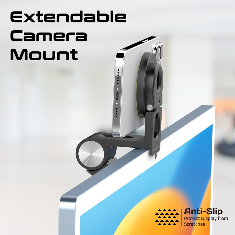 Promate VersaMount Black foldable phone stand - angle view