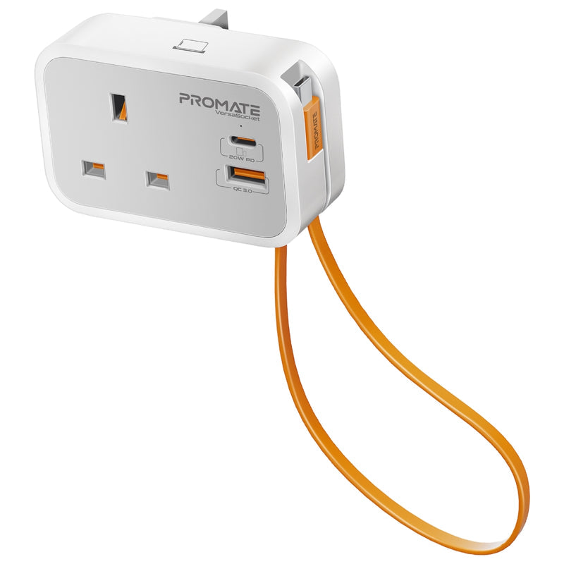 Promate VersaSocket مقبس ذكي بمنافذ شحن وكيبل USB-C مدمج - صورة أمامية