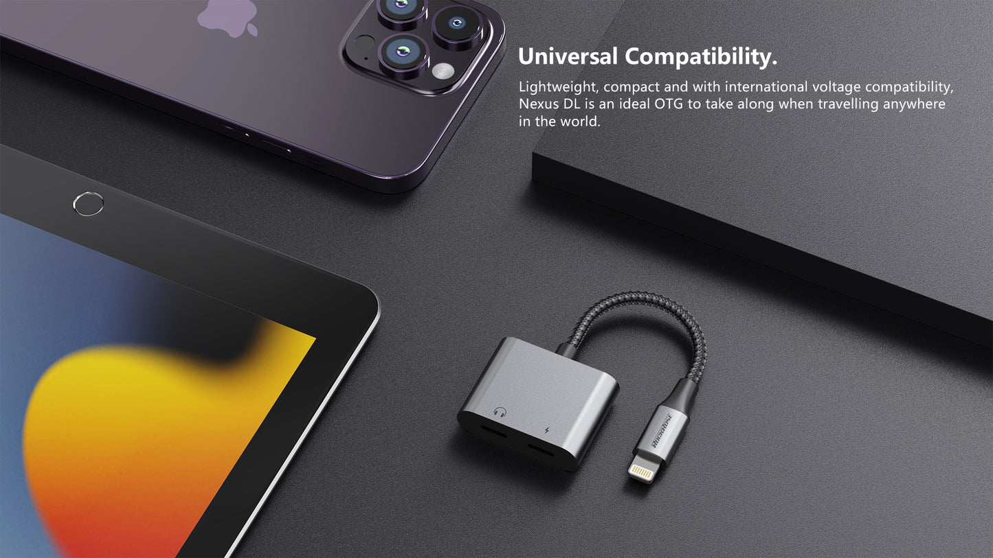 محول روك روز Nexus DL من لايتننغ الى منفذي لايتننغ للشحن والصوت | RockRose Nexus DL Lightning to Lightning + Lightning Adapter (Phone Call & Music)