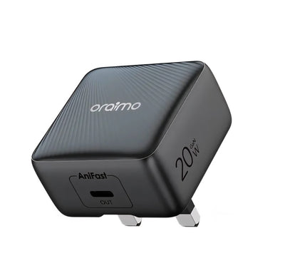 شاحن جداري أورايمو GaN بمنفذ تايب سي وبقدرة شحن 20 واط - اسود | Oraimo Charger 20W GaN tech Type-C Port - Black