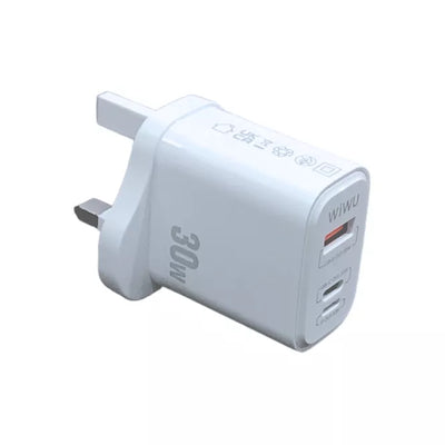شاحن ويوو WI-U021 سريع 30 واط PD+QC بثلاث شوكات | WiWU WI-U021 SIC 30W PD+QC Fast Charger 3 Pin