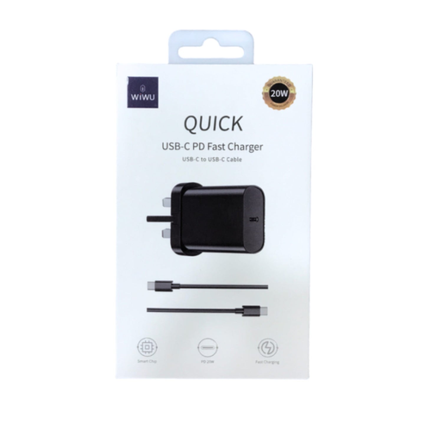 شاحن ويوو Wi-U001 سريع 20 واط PD مع كيبل Type-C إلى Lightning - أسود | WiWU Wi-U001 20W PD Fast Charger with Type-C to Lightning Cable - Black