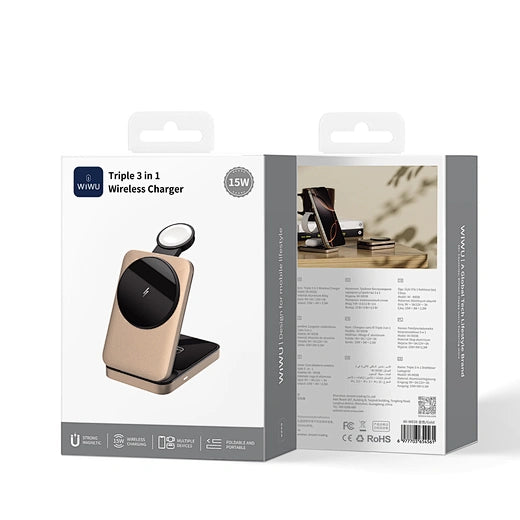 شاحن لاسلكي ويوو Wi-W038 مغناطيسي 3 في 1 لـ iPhone والساعة والسماعات | WiWU Wi-W038 3-in-1 Magnetic Wireless Charging Station for iPhone, Watch & Earbuds